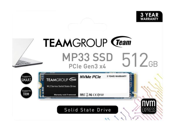 TEAM 512GB M.2 NVME SSD MP33 M.2 2280 PCIE 3.0 X4 WITH NVME 1.3 3D NAND INTERNAL SOLID STATE DRIVE (SSD)